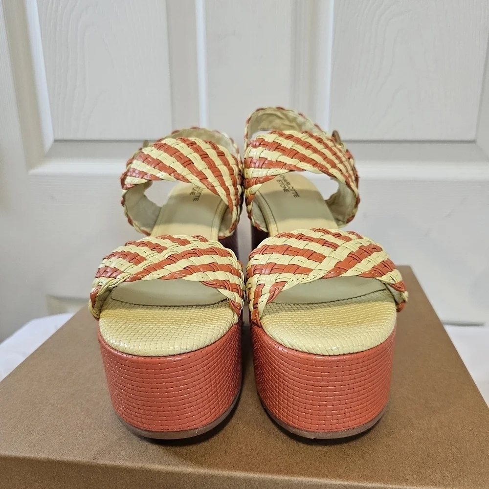 Charlotte Stone Orange and Cream Woven Platform Sandals